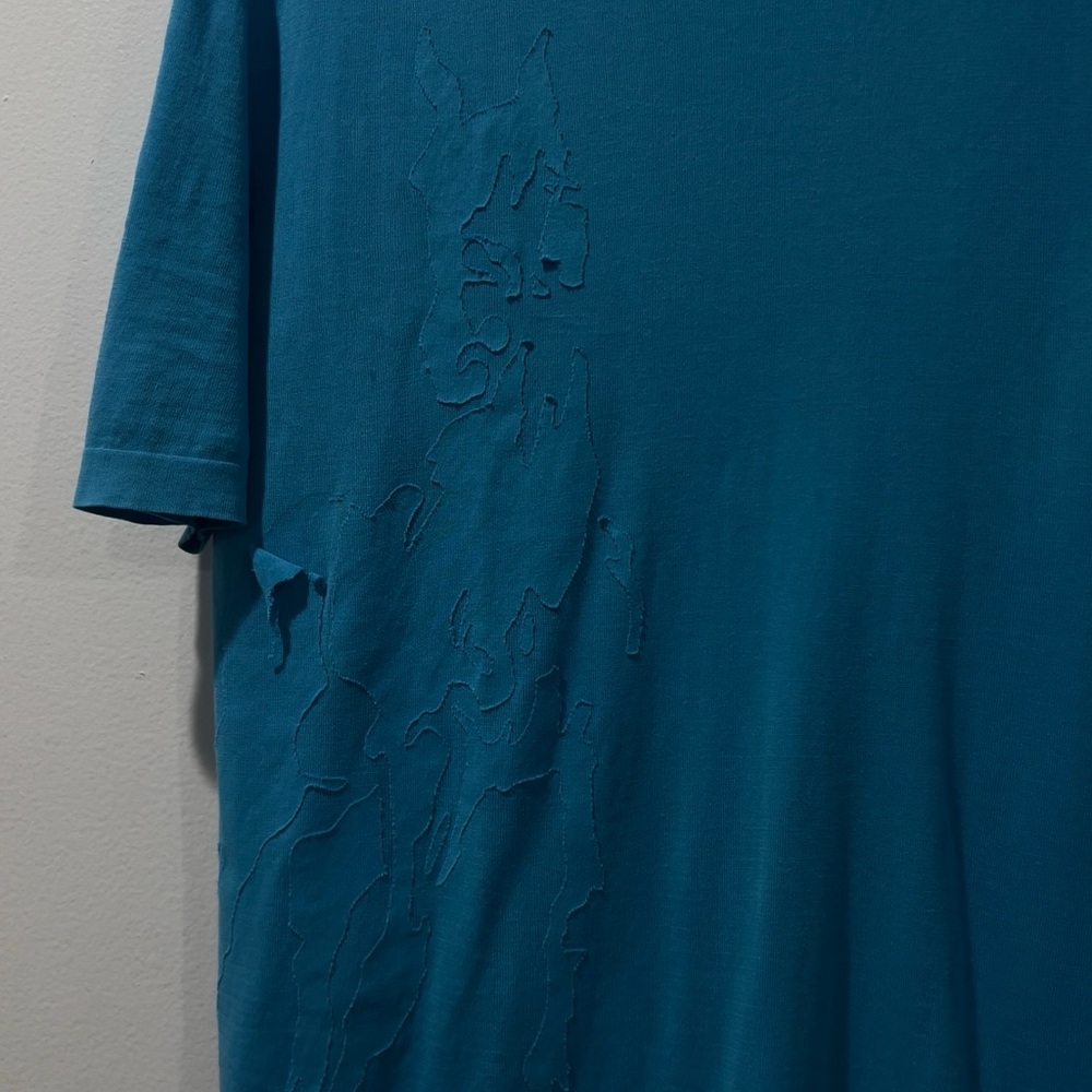 HERMES turquoise Tiffany blue t shirt with appliqué horse design men’s medium - Picture 5 of 8